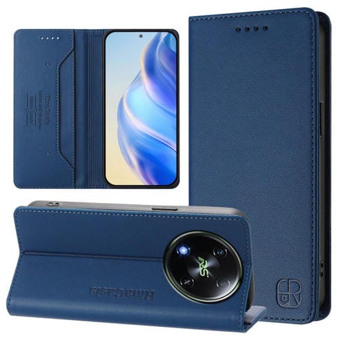 Funda de Cuero Rfid para Teléfono Itel Rs4/S666Ln Rc01 con Doble Pliegue y Succión Magnética (Azul Oscuro)