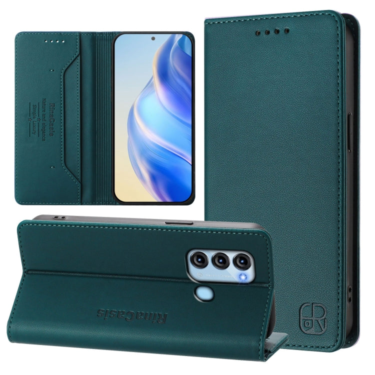 Funda de Cuero Rfid con Doble Pliegue y Succión Magnética para Teléfono Itel S17/S661W/Vision 3 Rc01 (Verde Oscuro)