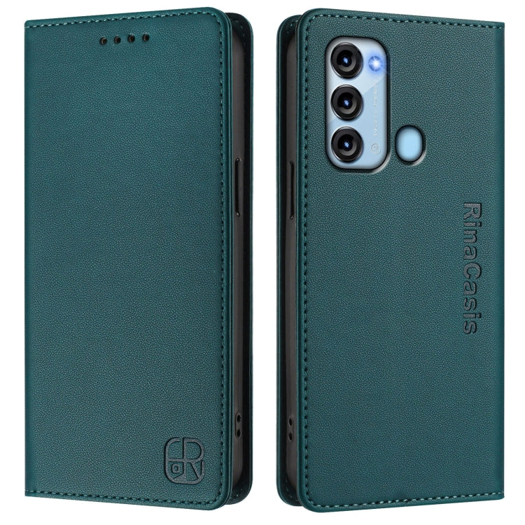 Funda de Cuero Rfid con Doble Pliegue y Succión Magnética para Teléfono Itel S17/S661W/Vision 3 Rc01 (Verde Oscuro)