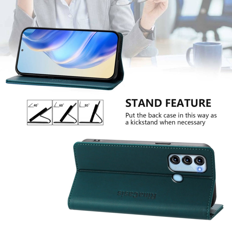 Funda de Cuero Rfid con Doble Pliegue y Succión Magnética para Teléfono Itel S17/S661W/Vision 3 Rc01 (Verde Oscuro)