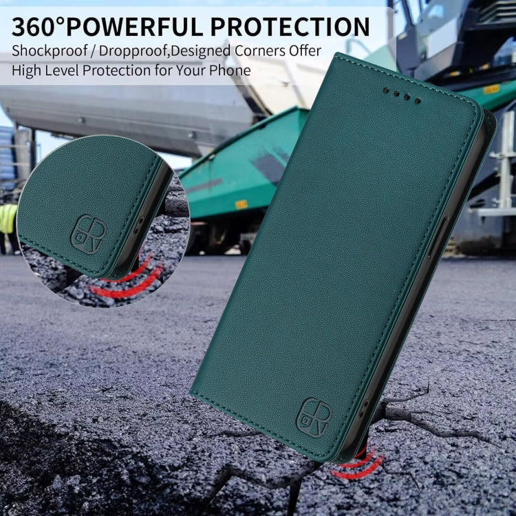 Funda de Cuero Rfid con Doble Pliegue y Succión Magnética para Teléfono Itel S17/S661W/Vision 3 Rc01 (Verde Oscuro)