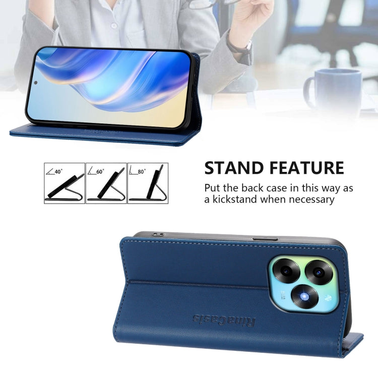 Funda de Cuero Rfid para Teléfono Itel S23+ Rc01 con Doble Pliegue y Succión Magnética (Azul Oscuro)