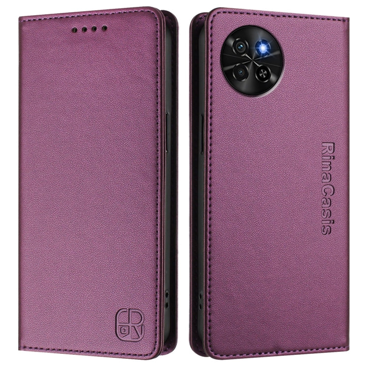 Funda de Cuero Rfid con Doble Pliegue y Succión Magnética para Itel S23/S665L Rc01 (Violeta)