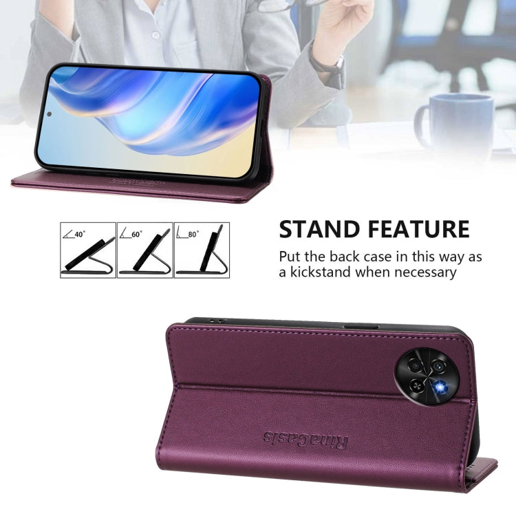Funda de Cuero Rfid con Doble Pliegue y Succión Magnética para Itel S23/S665L Rc01 (Violeta)