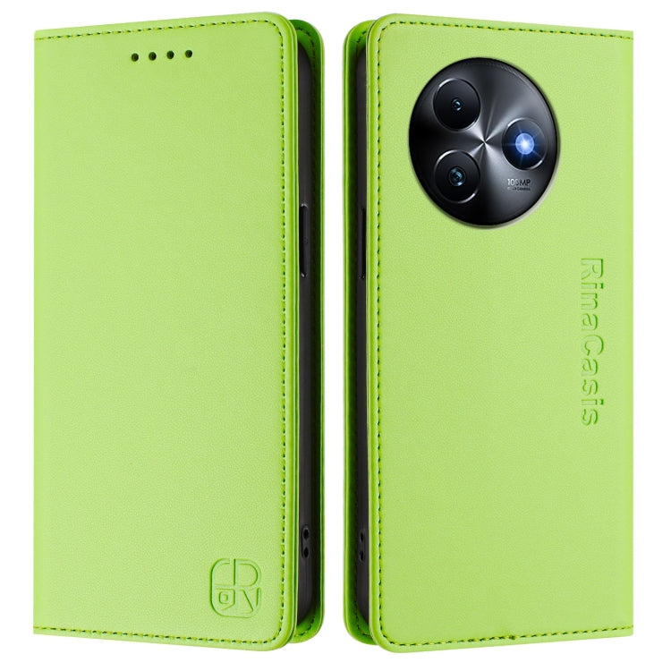 Funda de Cuero Rfid con Doble Pliegue y Succión Magnética para Teléfono Itel S24 Rc01 (Verde Hierba)