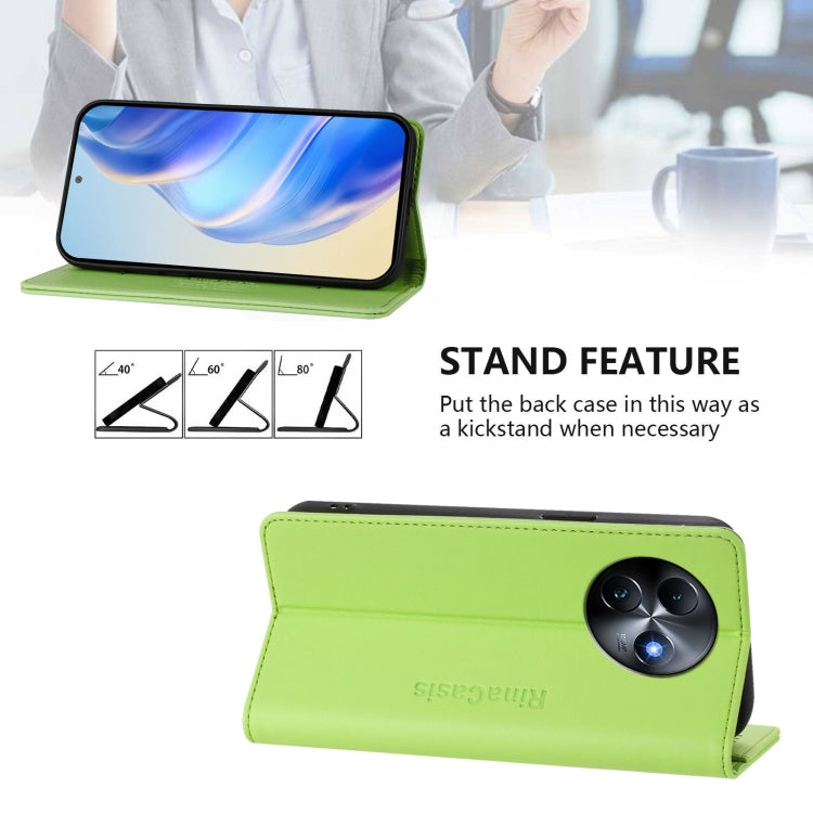 Funda de Cuero Rfid con Doble Pliegue y Succión Magnética para Teléfono Itel S24 Rc01 (Verde Hierba)