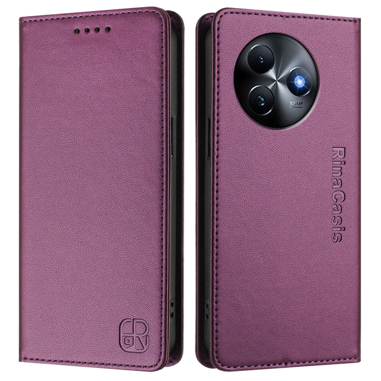 Funda de Cuero Rfid con Doble Pliegue y Succión Magnética para Teléfono Itel S24 Rc01 (Violeta)