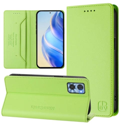 Funda de Cuero con Doble Pliegue y Succión Magnética para Motorola Moto E22 / Moto E22I Rc01 (Verde Hierba)