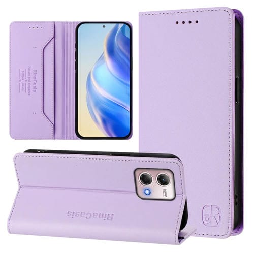 Funda de Cuero con Doble Pliegue y Succión Magnética para Motorola Moto G Stylus 4G 2023 Rc01 (Morado Claro)