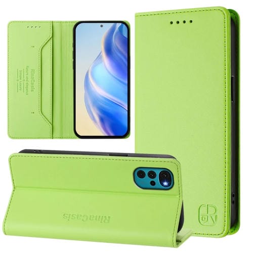 Funda de Cuero con Doble Pliegue y Succión Magnética para Motorola Moto G22/E32/E32S Rc01 (Verde Hierba)