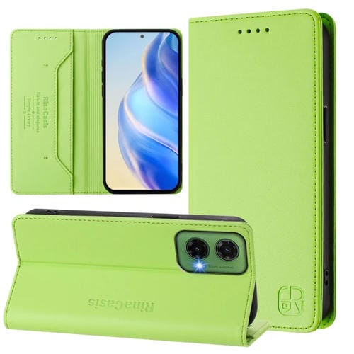 Funda de Cuero Motorola Moto G35 Rc01 con Doble Pliegue y Succión Magnética Rfid (Verde Hierba)
