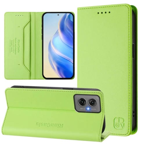 Funda de Cuero para Motorola Moto G55 Rc01 con Doble Pliegue y Succión Magnética Rfid (Verde Hierba)