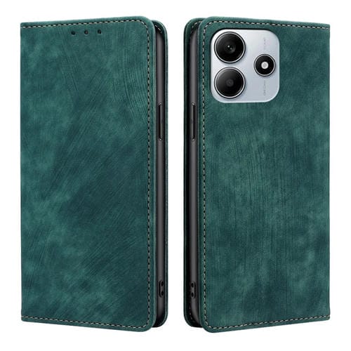 Funda de Cuero Magnética con Cepillo Antirrobo Rfid para Redmi Note 14 5G (Verde)