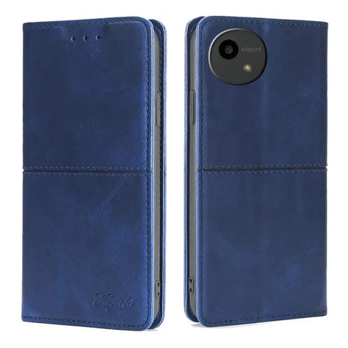 Funda Cuero Magnética Textura de Vaca para Sharp Aquos Wish4 (Azul)
