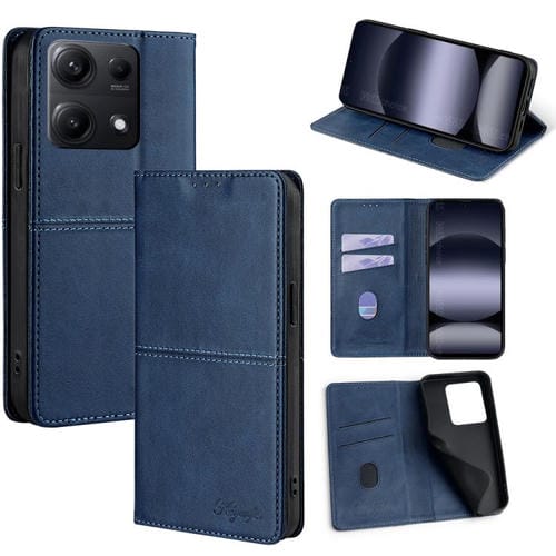 Funda de cuero magnético con textura de vaca para Redmi Note 14S 4G (azul)