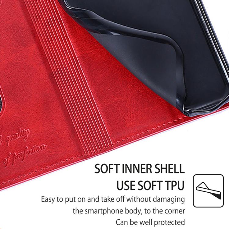 Funda magnética de cuero con textura de vaca para Redmi Note 14S 4G (roja)