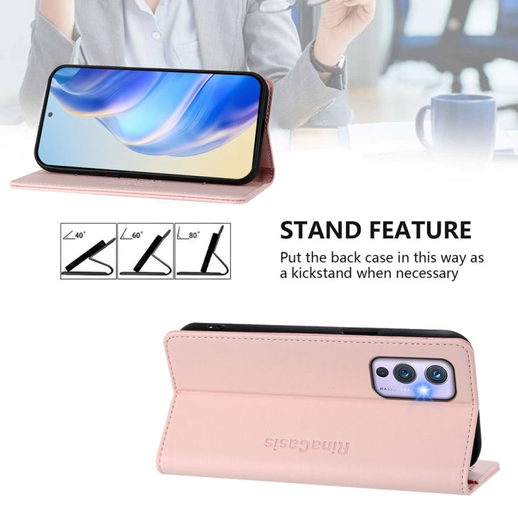 Funda de Cuero con Doble Pliegue y Succión Magnética Rfid para OnePlus 9 Rc01 (Rosa)