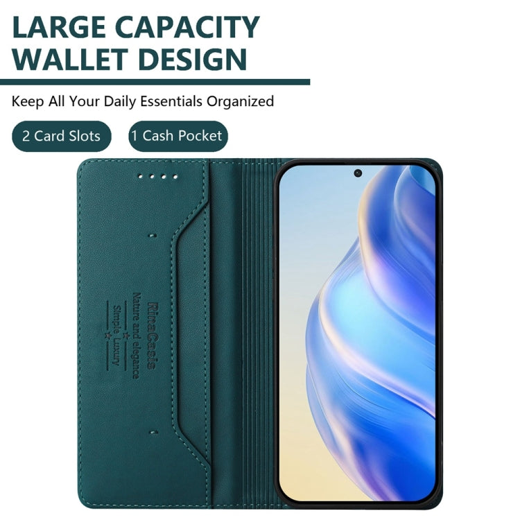Funda de Cuero para OnePlus 10 Pro Rc01 con Doble Pliegue y Succión Magnética (Verde Oscuro)