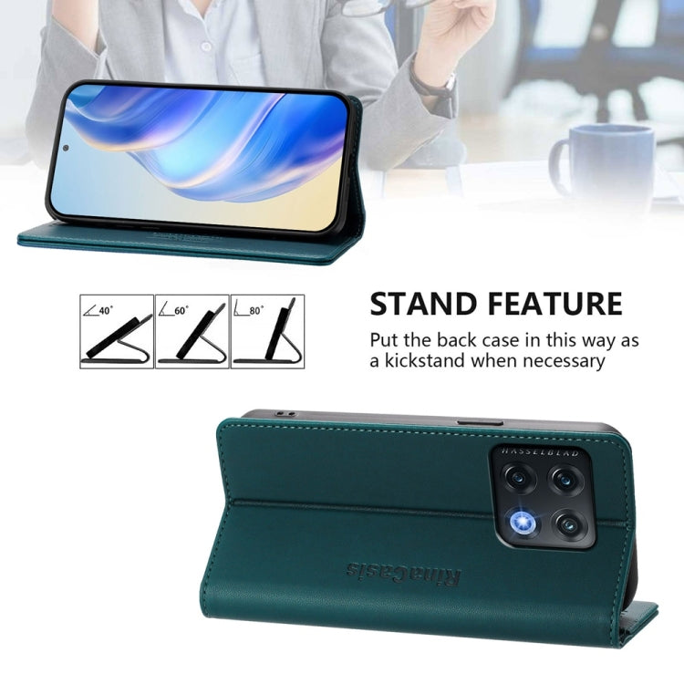 Funda de Cuero para OnePlus 10 Pro Rc01 con Doble Pliegue y Succión Magnética (Verde Oscuro)