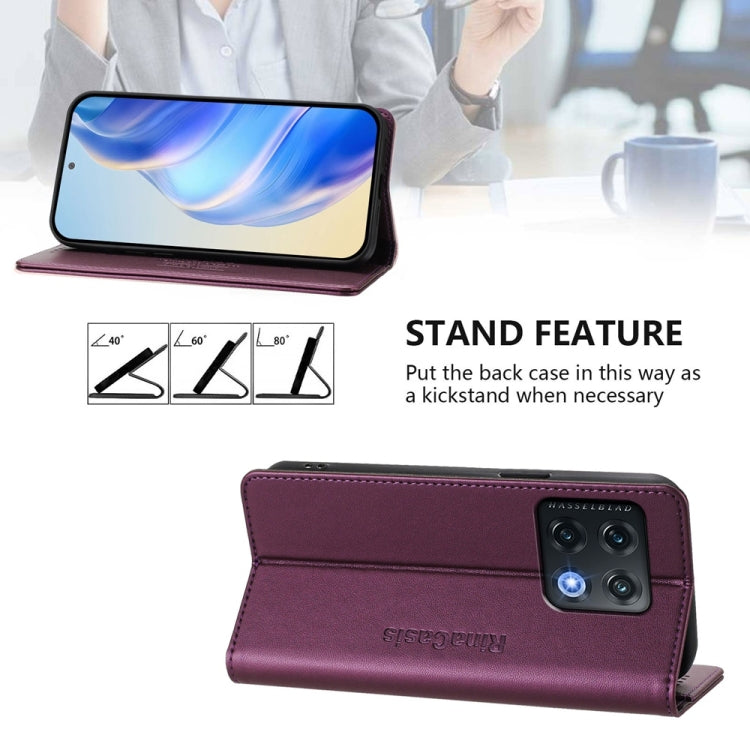 Funda de Cuero para OnePlus 10 Pro Rc01 con Doble Pliegue y Succión Magnética (Violeta)
