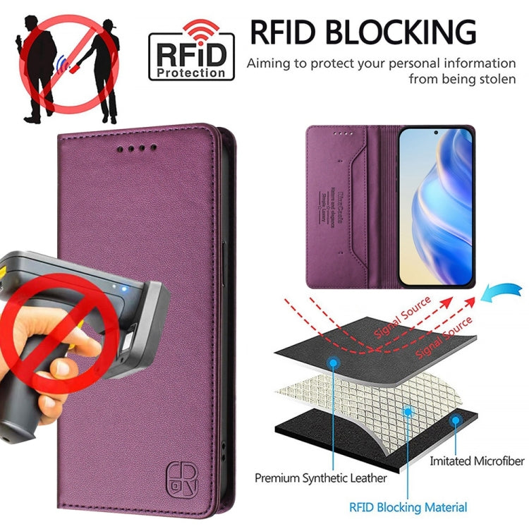 Funda de Cuero para OnePlus 10 Pro Rc01 con Doble Pliegue y Succión Magnética (Violeta)