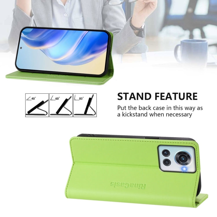 Funda de Cuero con Doble Pliegue y Succión Magnética RFID para OnePlus 10R OnePlus Ace Rc01 (Verde Hierba)