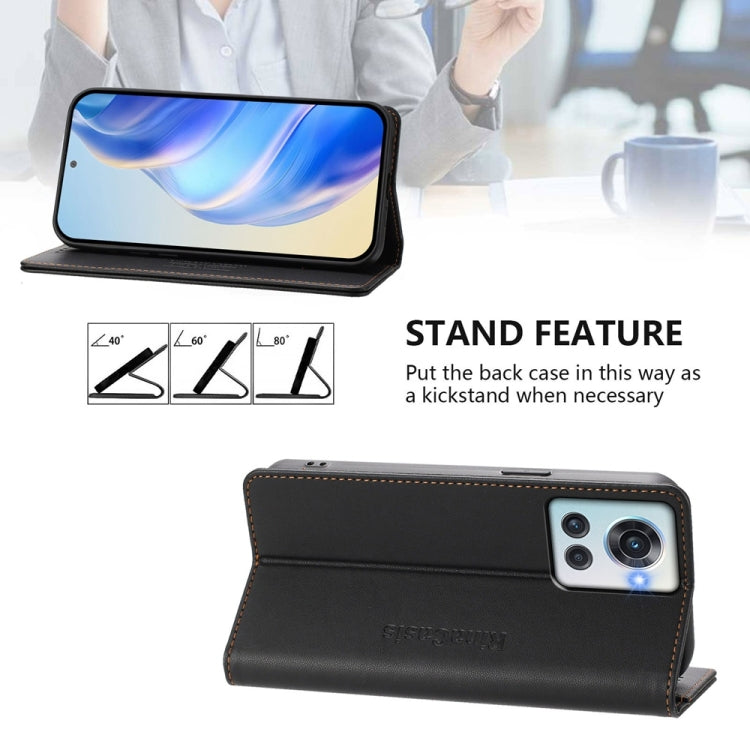 Funda de Cuero Rfid con Succión Magnética y Doble Pliegue para OnePlus 10R y Ace Rc01 (Negra)