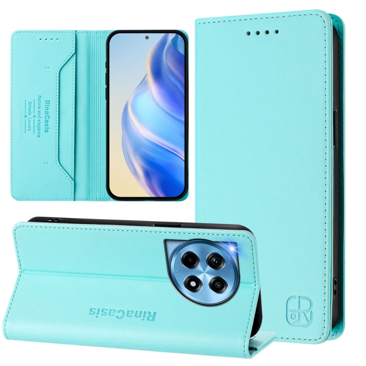 Funda de Cuero con Doble Pliegue y Succión Magnética Rfid para OnePlus 12R Rc01 (Verde Menta)
