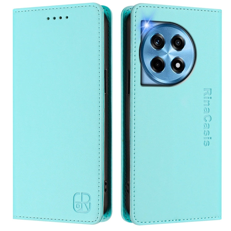 Funda de Cuero con Doble Pliegue y Succión Magnética Rfid para OnePlus 12R Rc01 (Verde Menta)