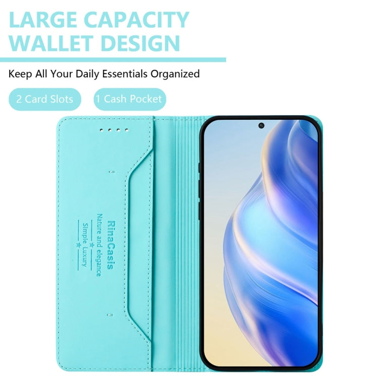Funda de Cuero con Doble Pliegue y Succión Magnética Rfid para OnePlus 12R Rc01 (Verde Menta)