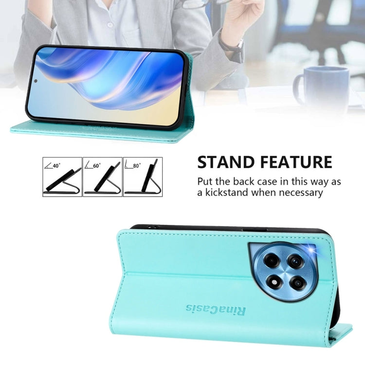 Funda de Cuero con Doble Pliegue y Succión Magnética Rfid para OnePlus 12R Rc01 (Verde Menta)