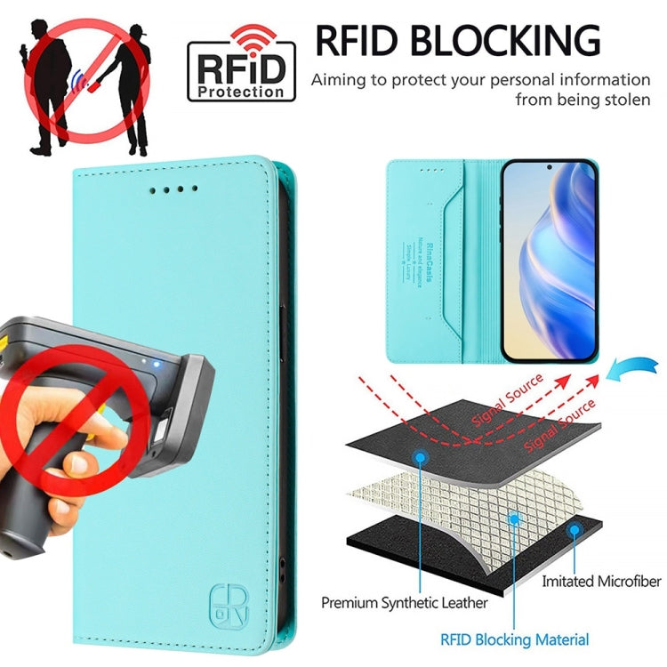 Funda de Cuero con Doble Pliegue y Succión Magnética Rfid para OnePlus 12R Rc01 (Verde Menta)