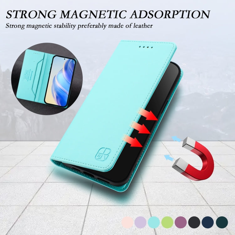 Funda de Cuero con Doble Pliegue y Succión Magnética Rfid para OnePlus 12R Rc01 (Verde Menta)