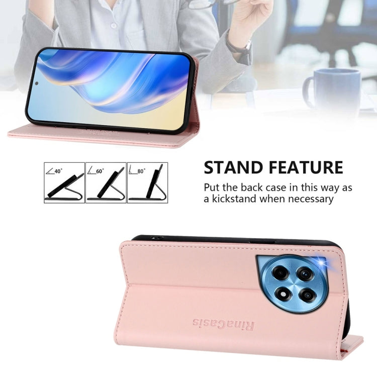 Funda de Cuero con Doble Pliegue y Succión Magnética RFID para OnePlus 12R Rc01 (Rosa)