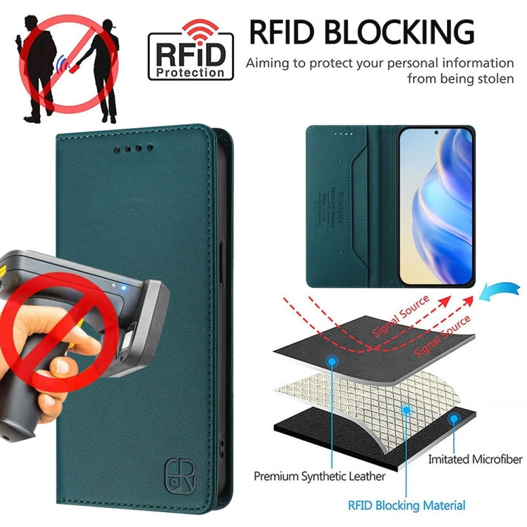 Funda de Cuero para OnePlus 12R Rc01 con Doble Pliegue y Succión Magnética Rfid (Verde Oscuro)