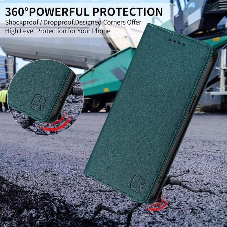 Funda de Cuero para OnePlus 12R Rc01 con Doble Pliegue y Succión Magnética Rfid (Verde Oscuro)