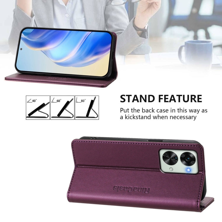 Funda de Cuero con Doble Pliegue y Succión Magnética Rfid para OnePlus Nord 2T Rc01 (Violeta)