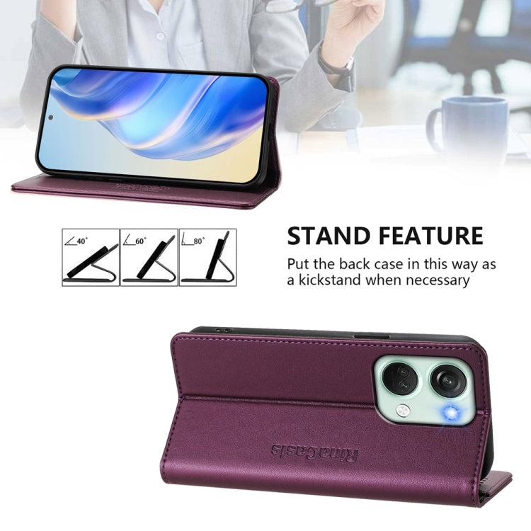 Funda de Cuero con Doble Pliegue y Succión Magnética para OnePlus Nord 3 y Ace 2V Rc01 (Violeta)