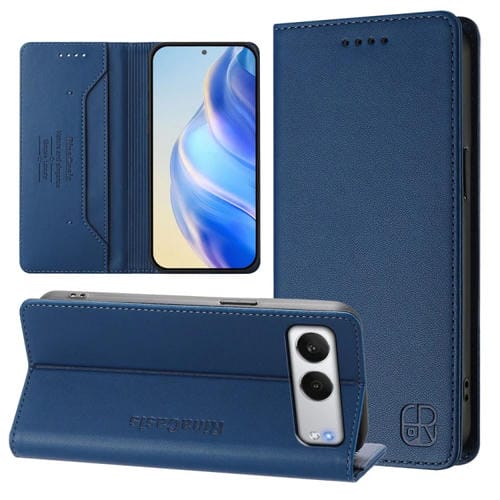 Funda de Cuero con Doble Pliegue y Succión Magnética RFID para OnePlus Nord 4 Rc01 (Azul Oscuro)