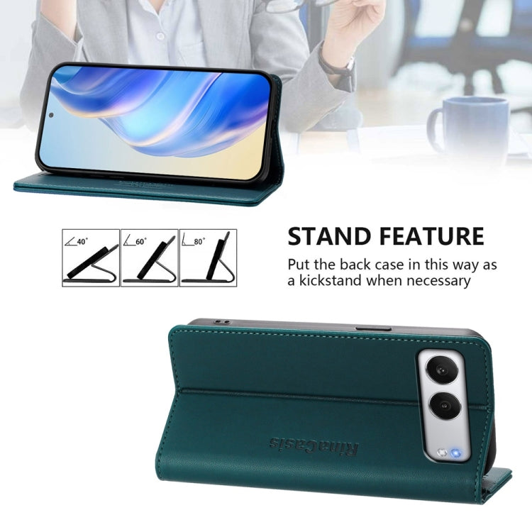 Funda de Cuero con Doble Pliegue y Succión Magnética RFID para OnePlus Nord 4 Rc01 (Verde Oscuro)