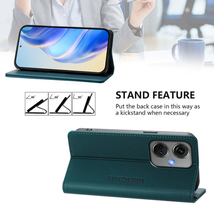 Funda de Cuero con Doble Pliegue y Succión Magnética RFID para OnePlus Nord CE3 RC01 (Verde Oscuro)