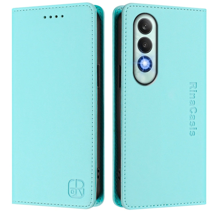 Funda de Cuero con Doble Pliegue y Succión Magnética Rfid para OnePlus Nord Ce4 Rc01 (Verde Menta)