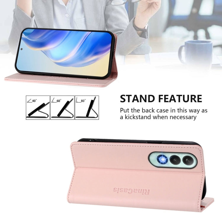 Funda de Cuero con Doble Pliegue y Succión Magnética RFID para OnePlus Nord CE4 RC01 (Rosa)