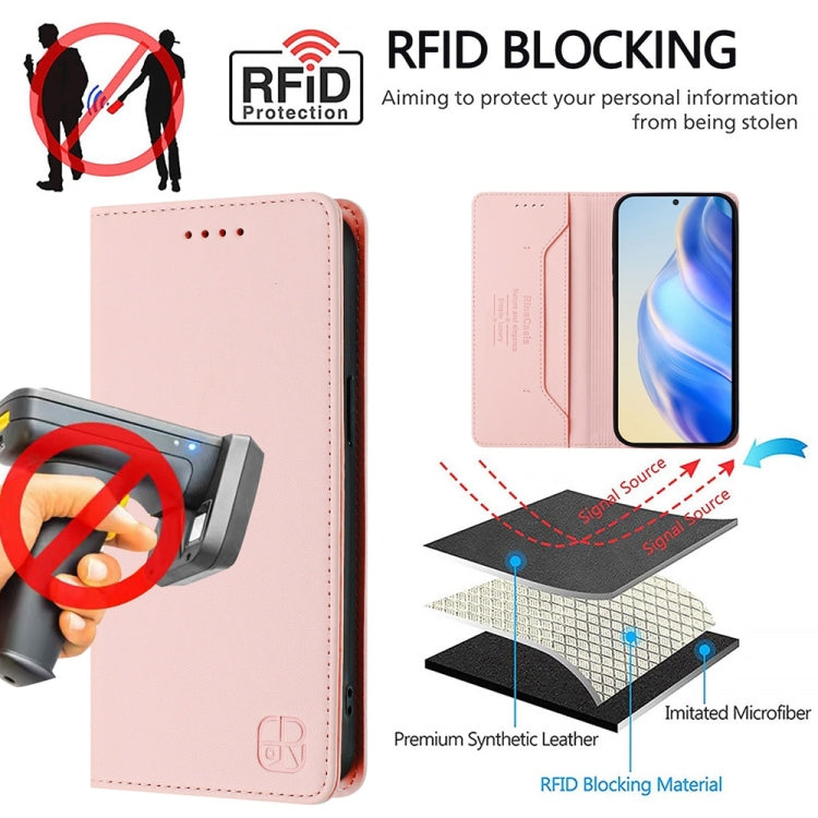 Funda de Cuero con Doble Pliegue y Succión Magnética RFID para OnePlus Nord CE4 RC01 (Rosa)
