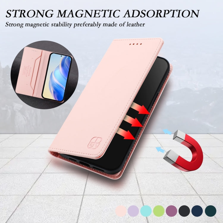 Funda de Cuero con Doble Pliegue y Succión Magnética RFID para OnePlus Nord CE4 RC01 (Rosa)