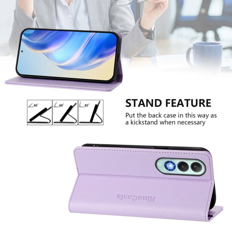 Funda de Cuero con Doble Pliegue y Succión Magnética Rfid para OnePlus Nord Ce4 Rc01 (Morado Claro)