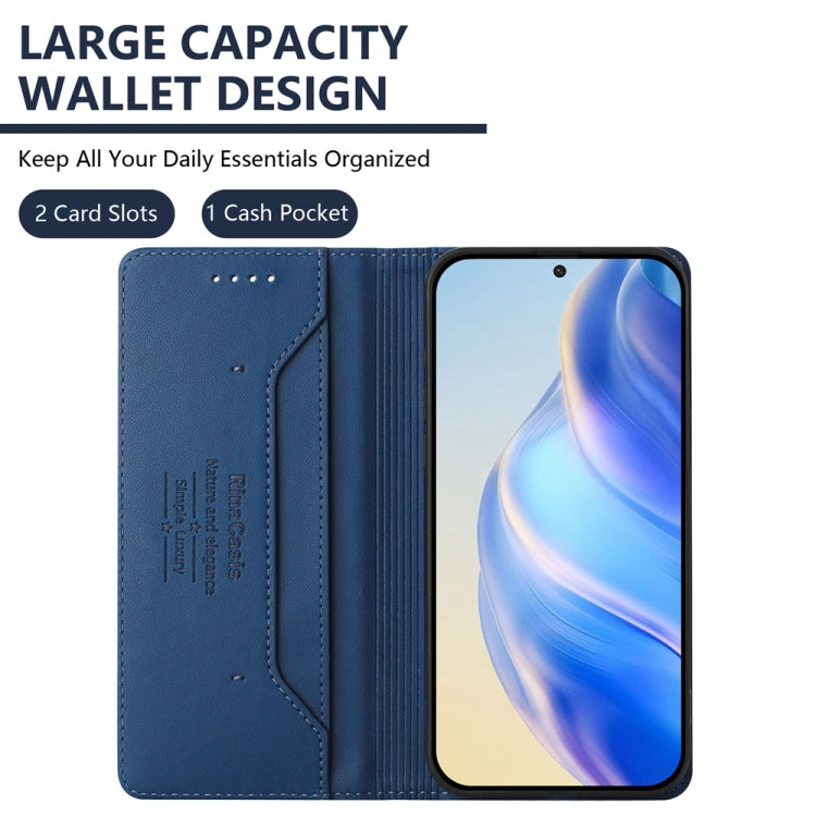 Funda de Cuero con Doble Pliegue y Succión Magnética RFID para OnePlus Nord CE4 RC01 (Azul Oscuro)
