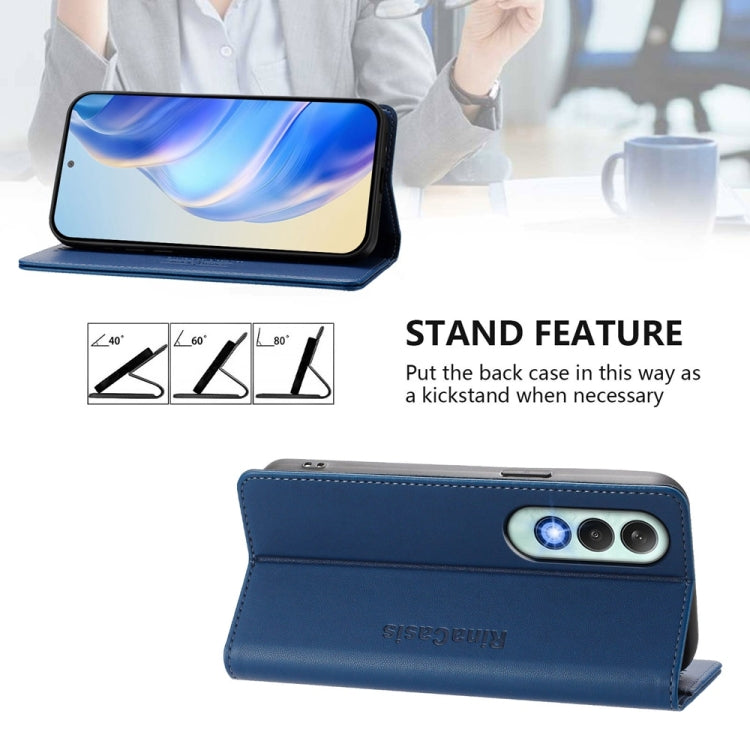 Funda de Cuero con Doble Pliegue y Succión Magnética RFID para OnePlus Nord CE4 RC01 (Azul Oscuro)