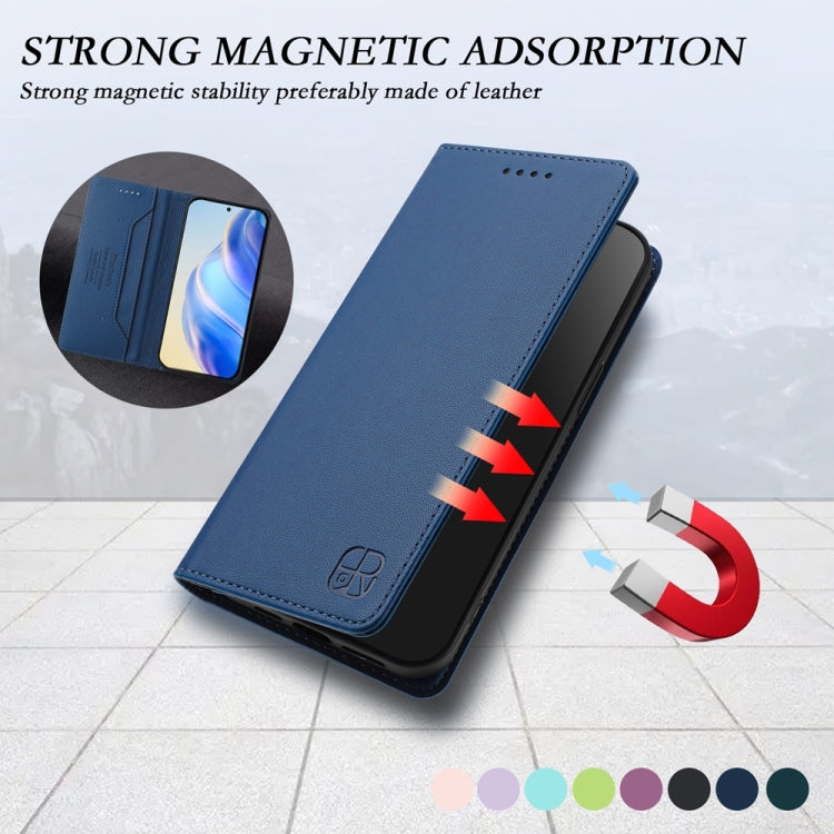 Funda de Cuero con Doble Pliegue y Succión Magnética RFID para OnePlus Nord CE4 RC01 (Azul Oscuro)
