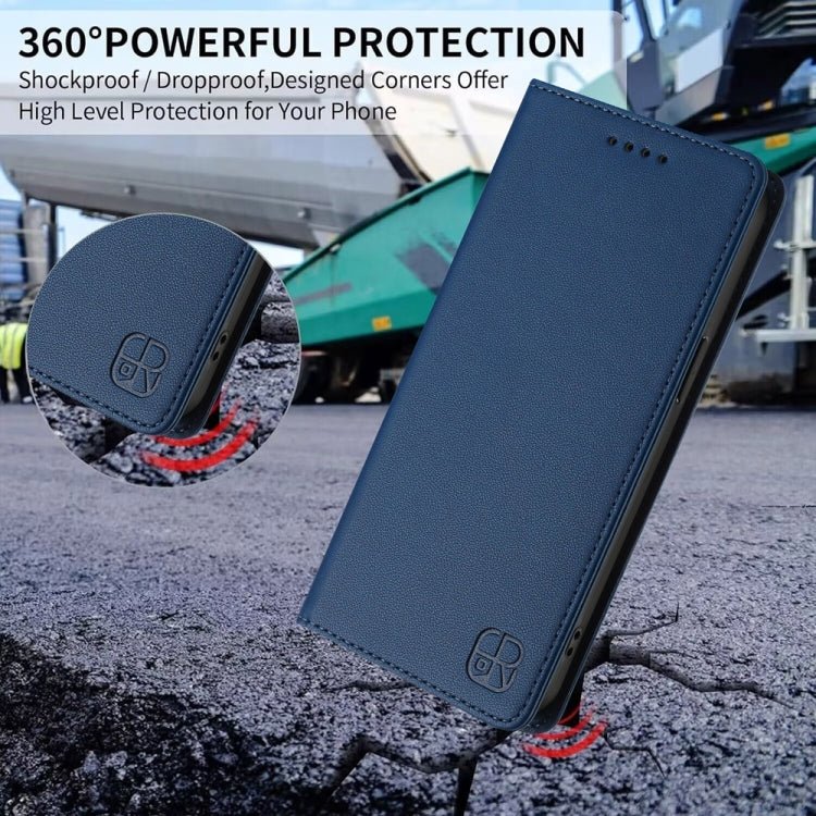 Funda de Cuero con Doble Pliegue y Succión Magnética RFID para OnePlus Nord CE4 RC01 (Azul Oscuro)